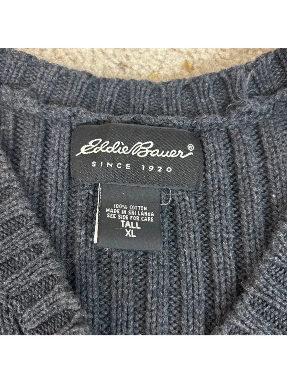 Y2K Eddie Bauer Men's Chunky Knit Ribbed Sweater V-neck Gray Size XL Tall